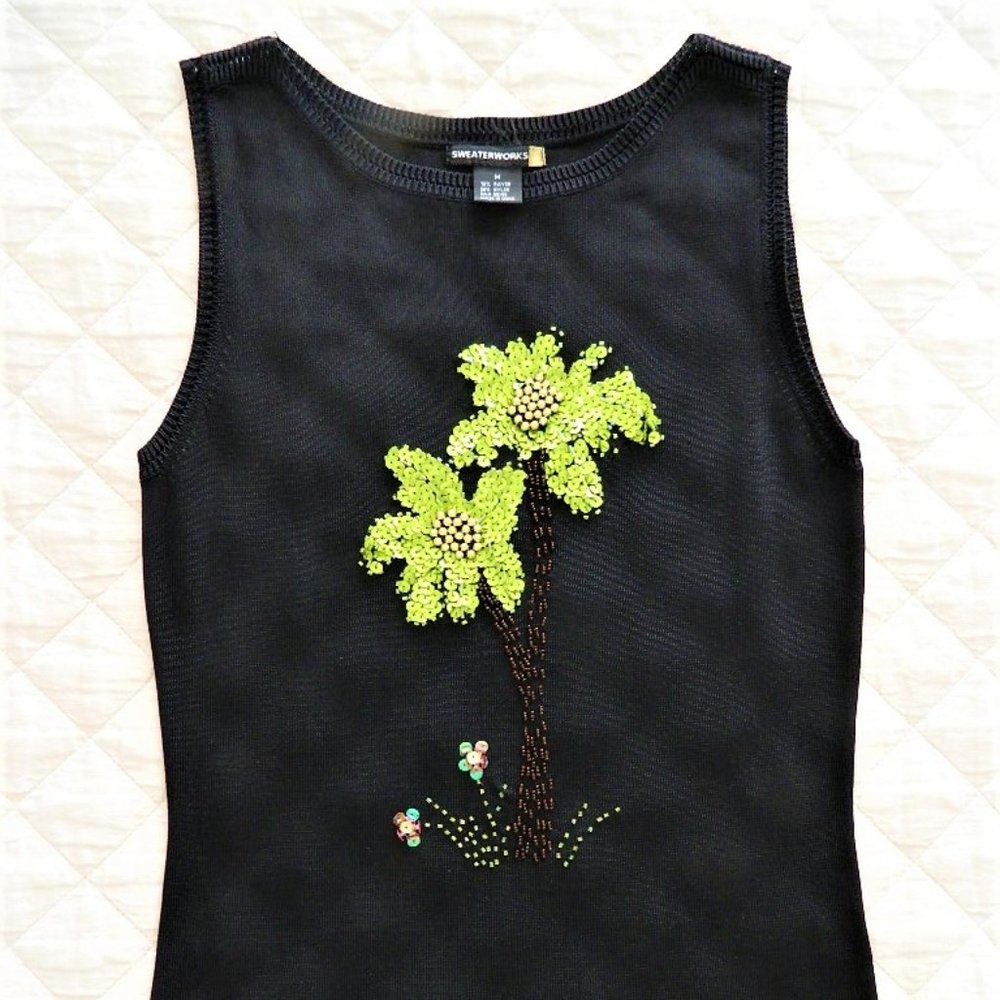Sweaterworks Sequined Palm Tree Sleeveless Sweater